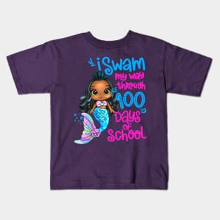 Black Mermaid I Swam My Way Through 100 Days Of School Kids T-Shirt